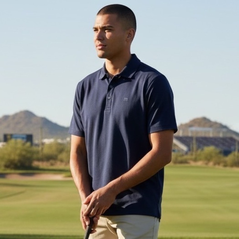 Travis Mathew Men's Pima Cotton Blend Short Sleeve Polo Shirt Black Large